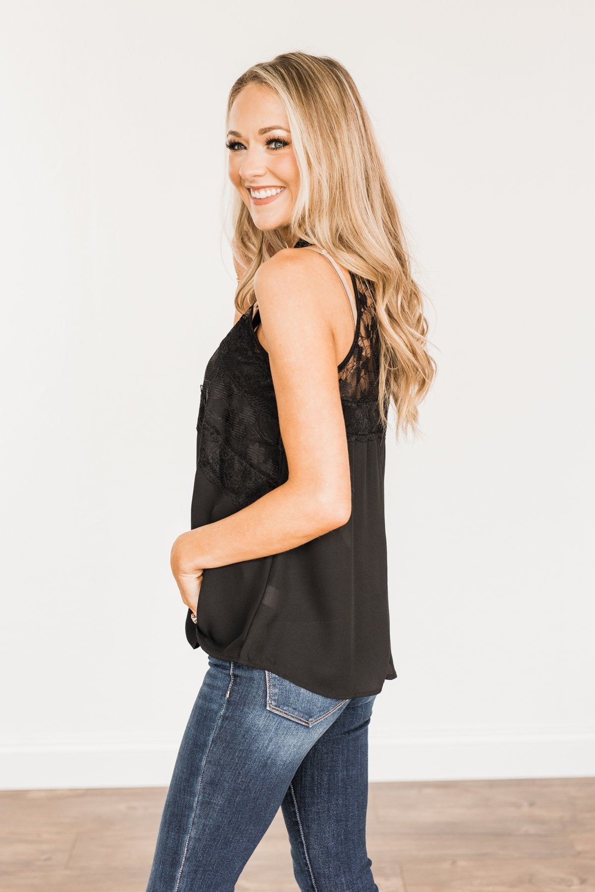 Lights Out Lace Tank Top- Black