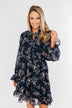 Always Be Wanted Floral Ruffle Dress- Navy