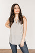 Owns My Heart V-Neck Tank Top- Grey