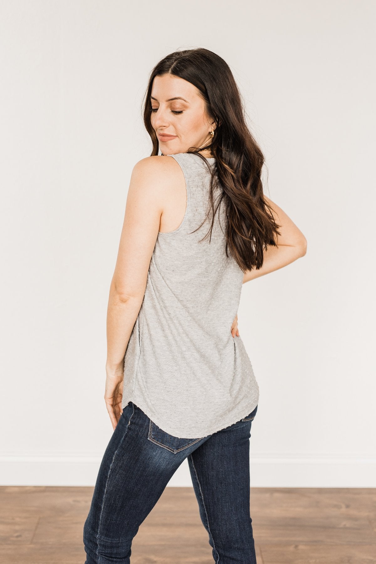 Owns My Heart V-Neck Tank Top- Grey