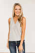 Owns My Heart V-Neck Tank Top- Grey