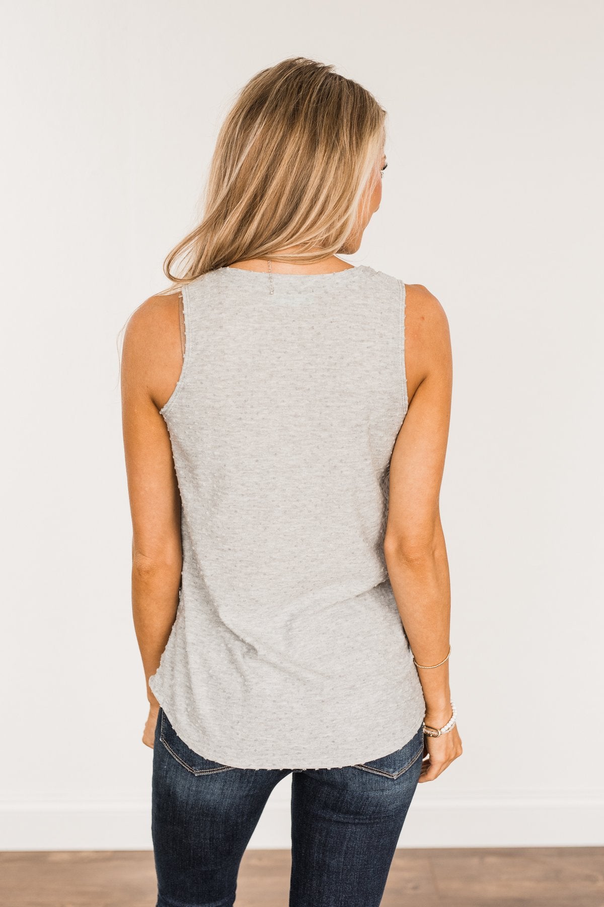 Owns My Heart V-Neck Tank Top- Grey