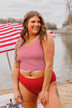 Front Knot Swimsuit Tankini- Red & White Stripe