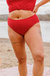 Bask In The Sun Mid-Rise Swim Bottoms- Red