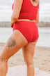 Bask In The Sun Mid-Rise Swim Bottoms- Red