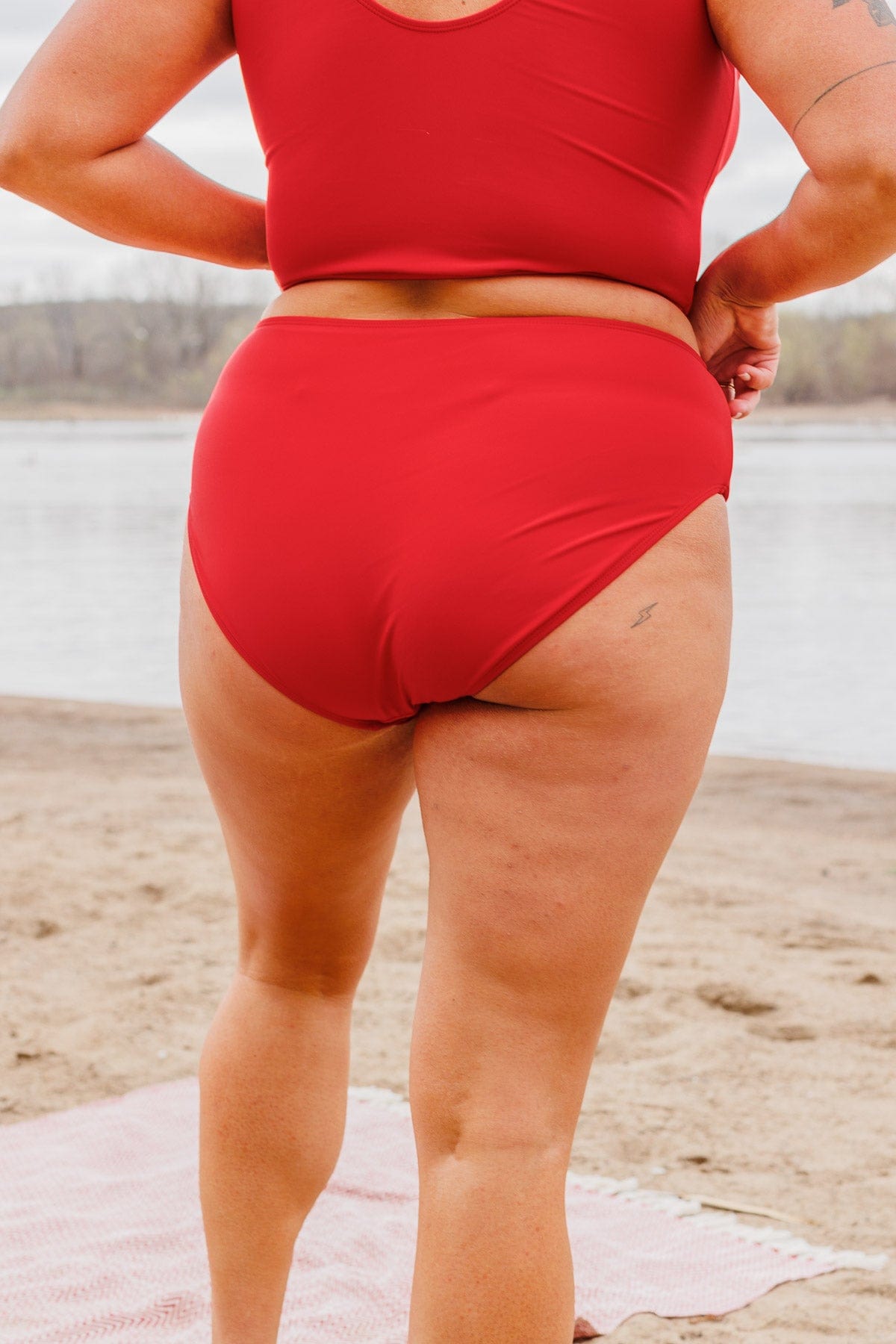 Bask In The Sun Mid-Rise Swim Bottoms- Red