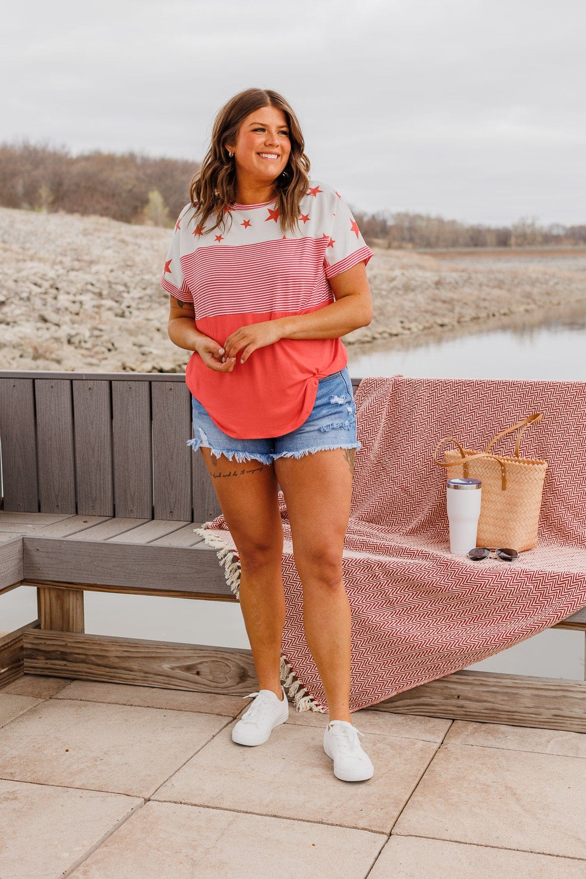 Ringing Freedom Color Block Top- Hot Coral
