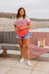 Ringing Freedom Color Block Top- Hot Coral