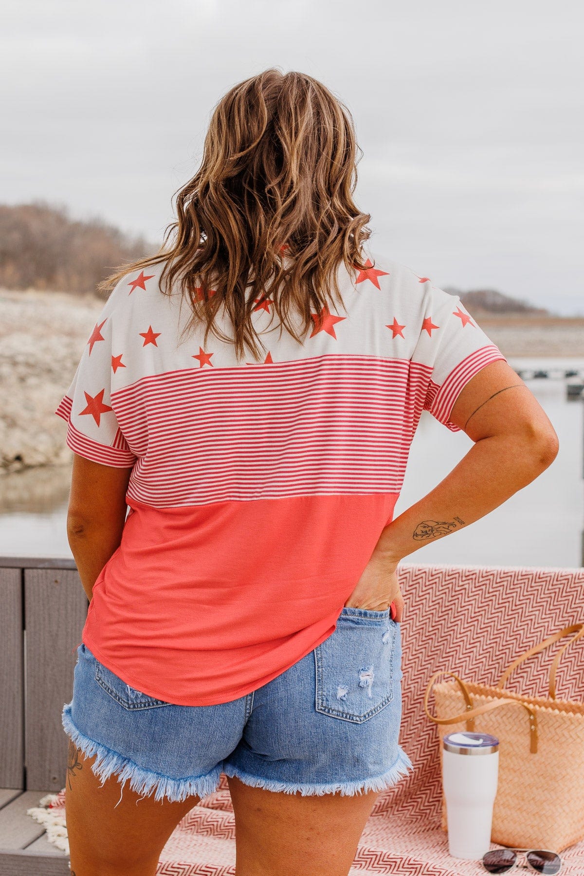 Ringing Freedom Color Block Top- Hot Coral