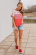 Ringing Freedom Color Block Top- Hot Coral