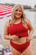 Bask In The Sun Mid-Rise Swim Bottoms- Red