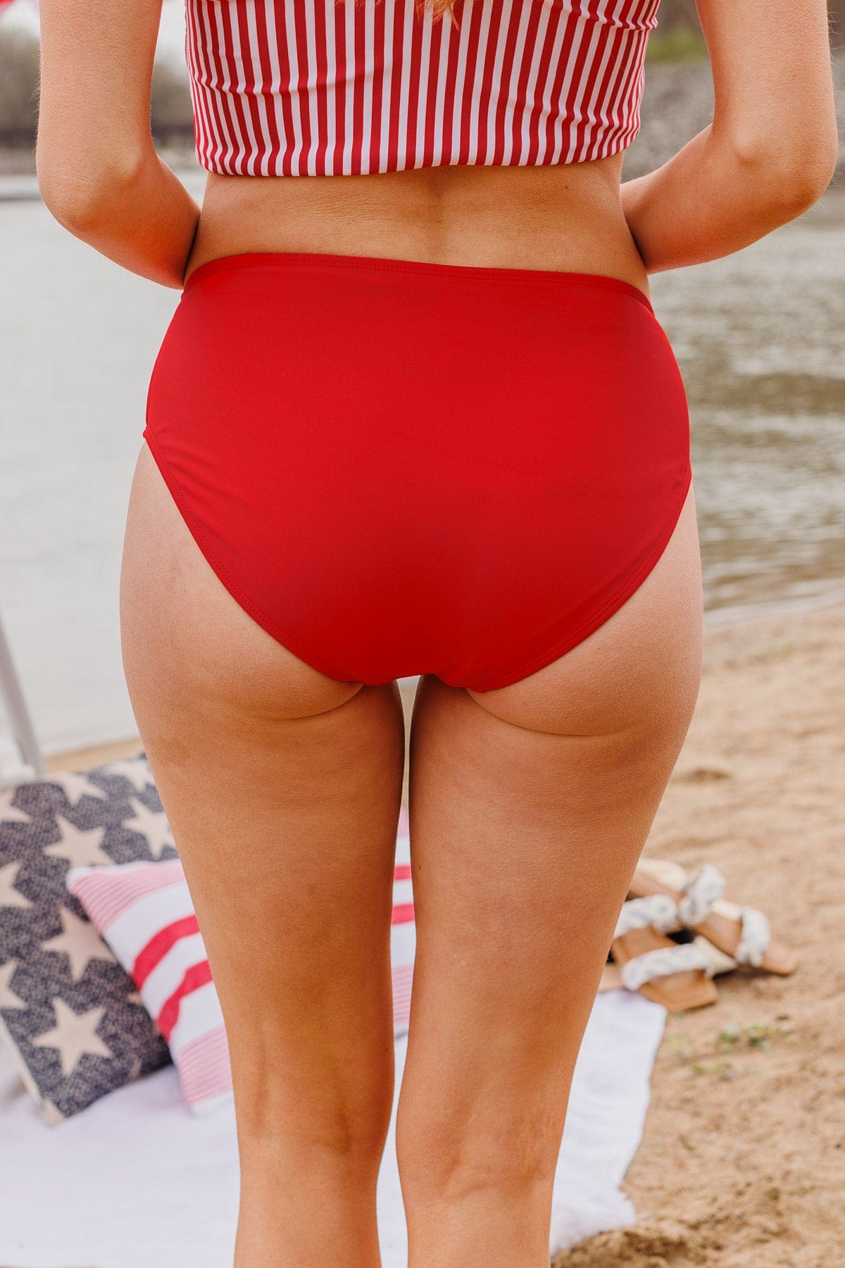 Bask In The Sun Mid-Rise Swim Bottoms- Red