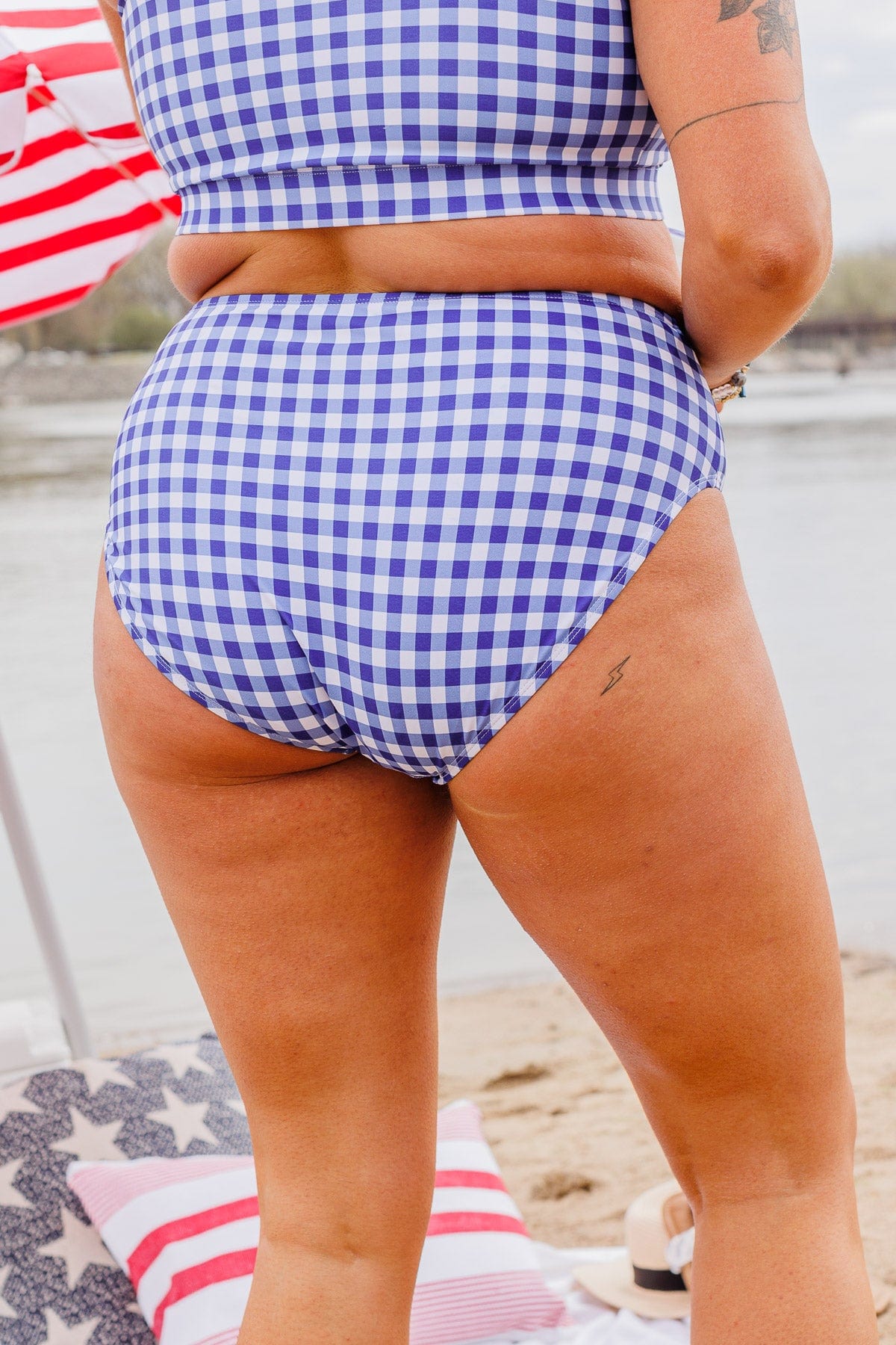 Bask In The Sun Mid-Rise Swim Bottoms- Blue Gingham
