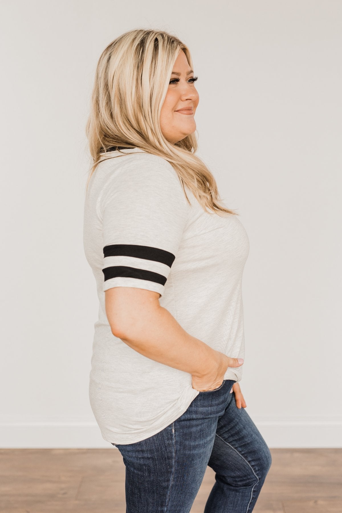 Keep It Simple Varsity Stripe Top- Heather Grey & Black