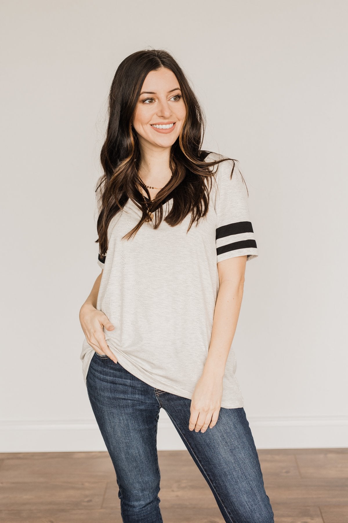 Keep It Simple Varsity Stripe Top- Heather Grey & Black