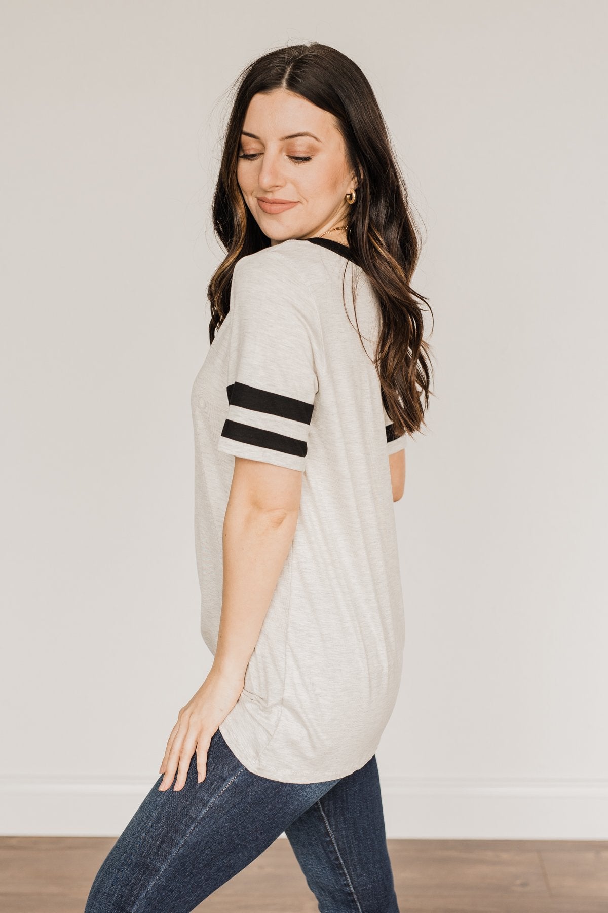 Keep It Simple Varsity Stripe Top- Heather Grey & Black