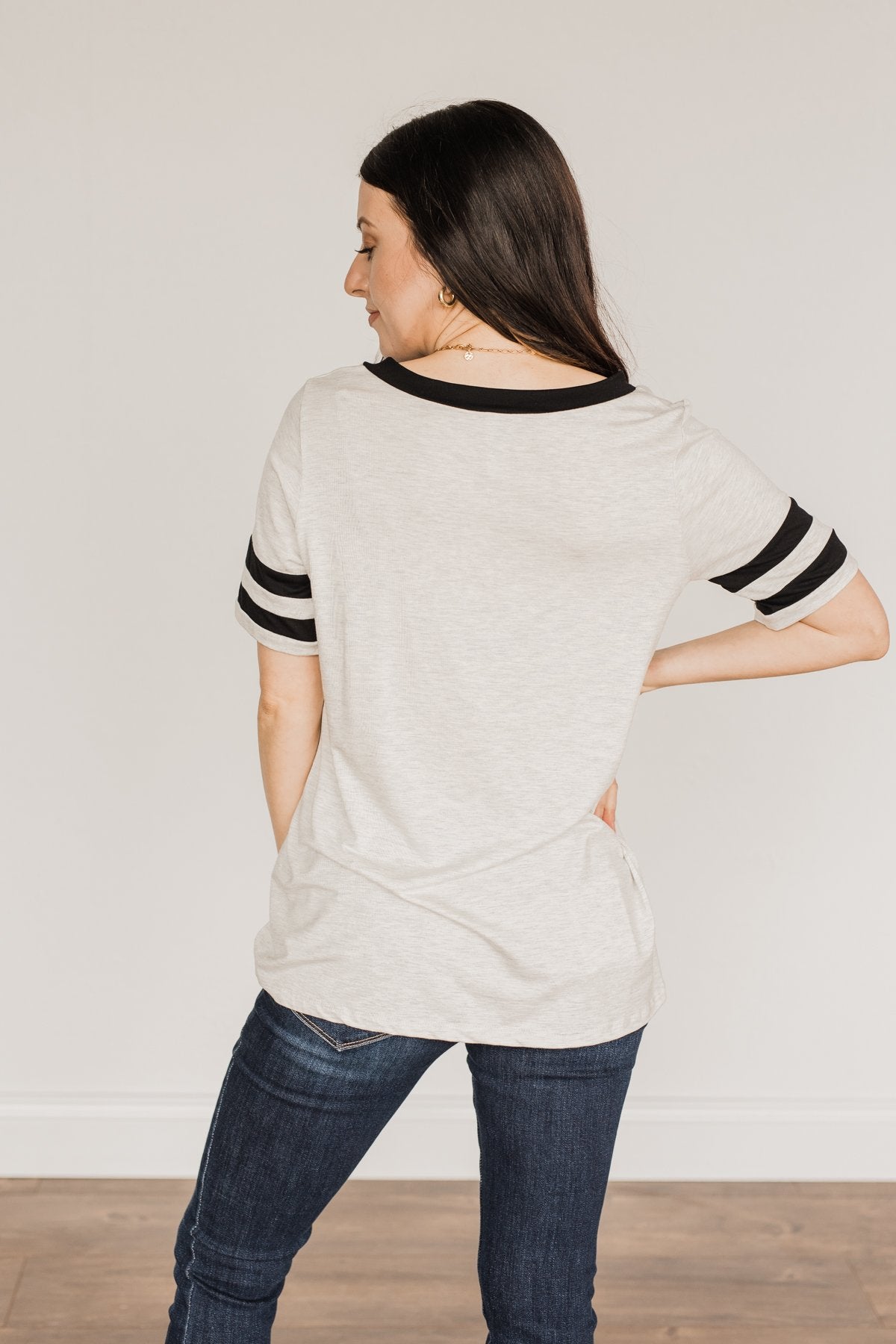 Keep It Simple Varsity Stripe Top- Heather Grey & Black