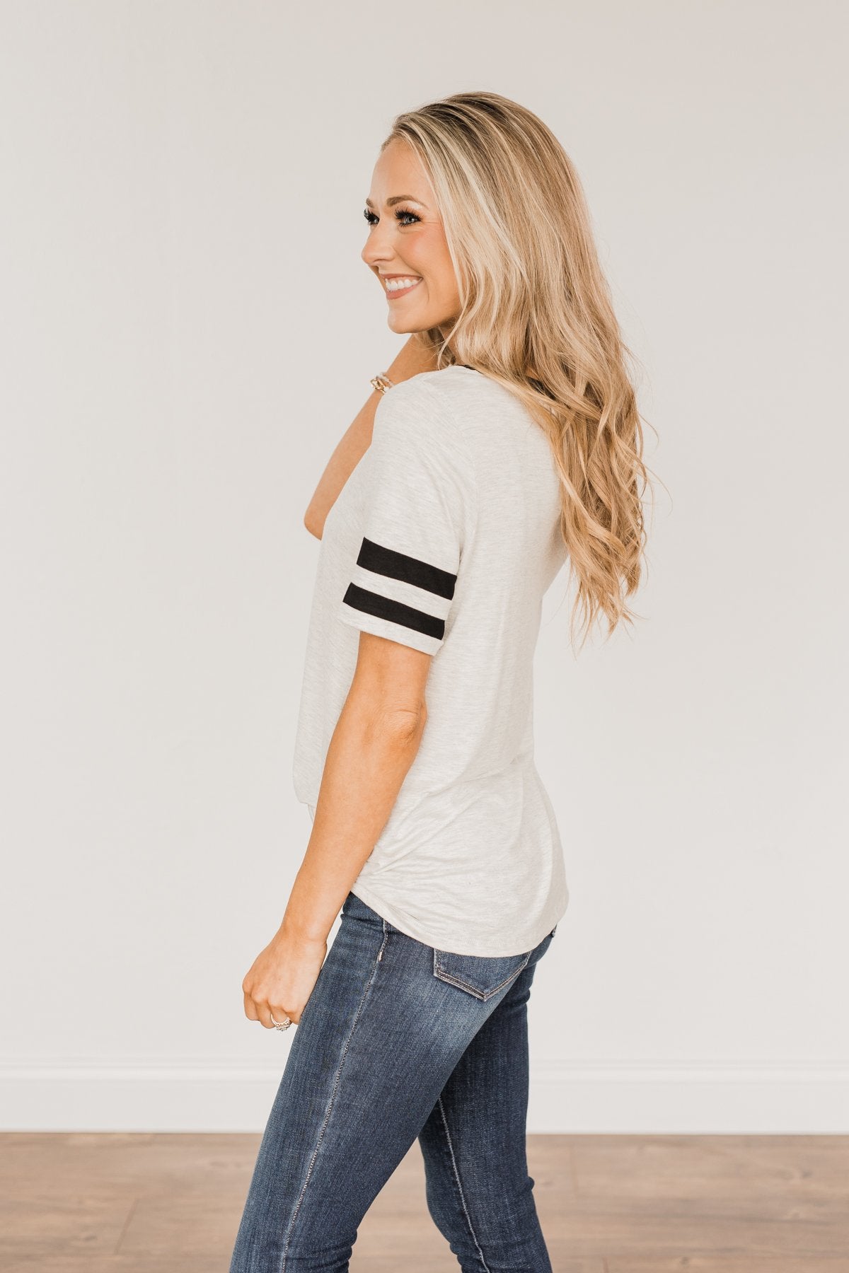 Keep It Simple Varsity Stripe Top- Heather Grey & Black