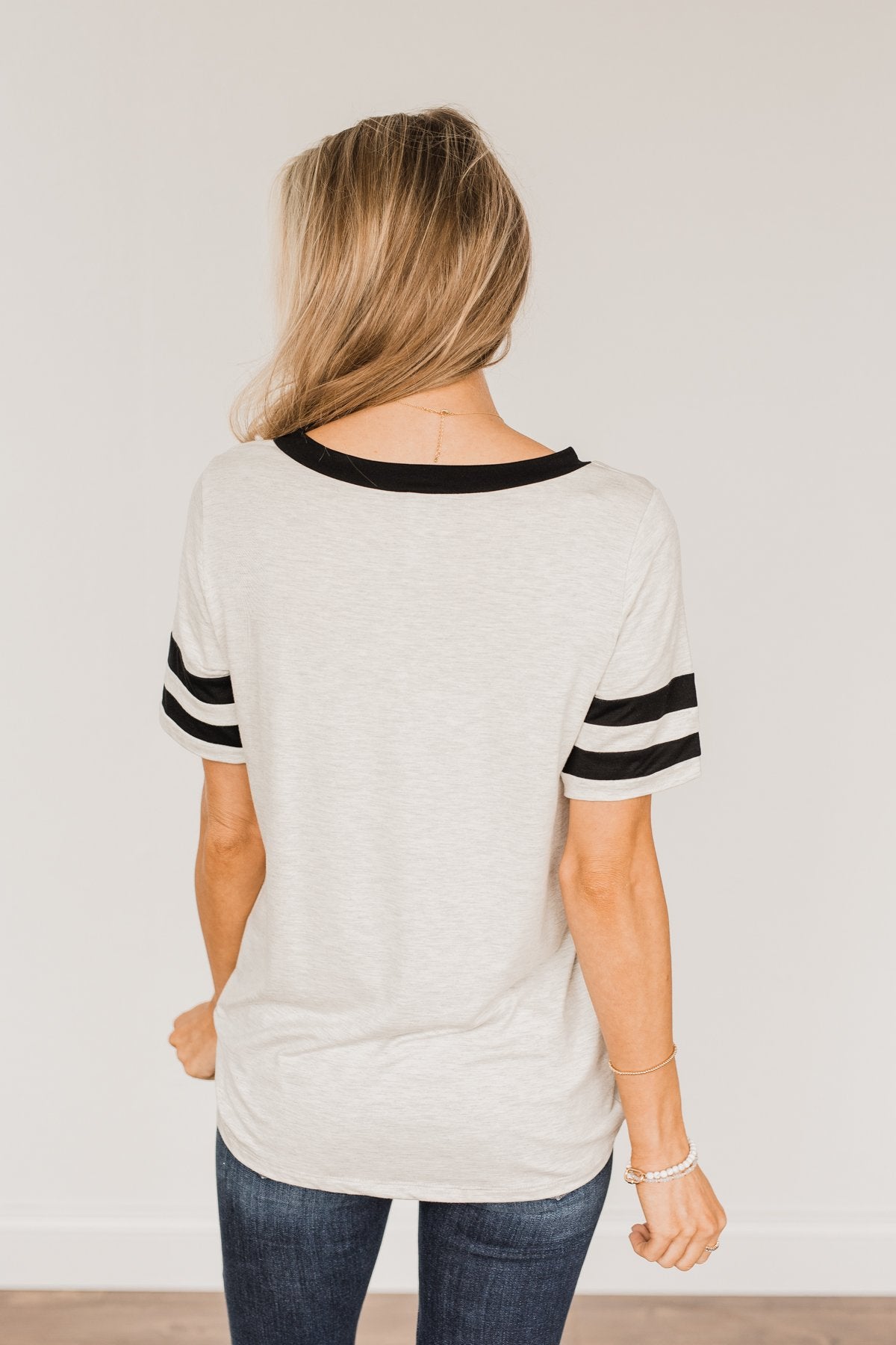 Keep It Simple Varsity Stripe Top- Heather Grey & Black