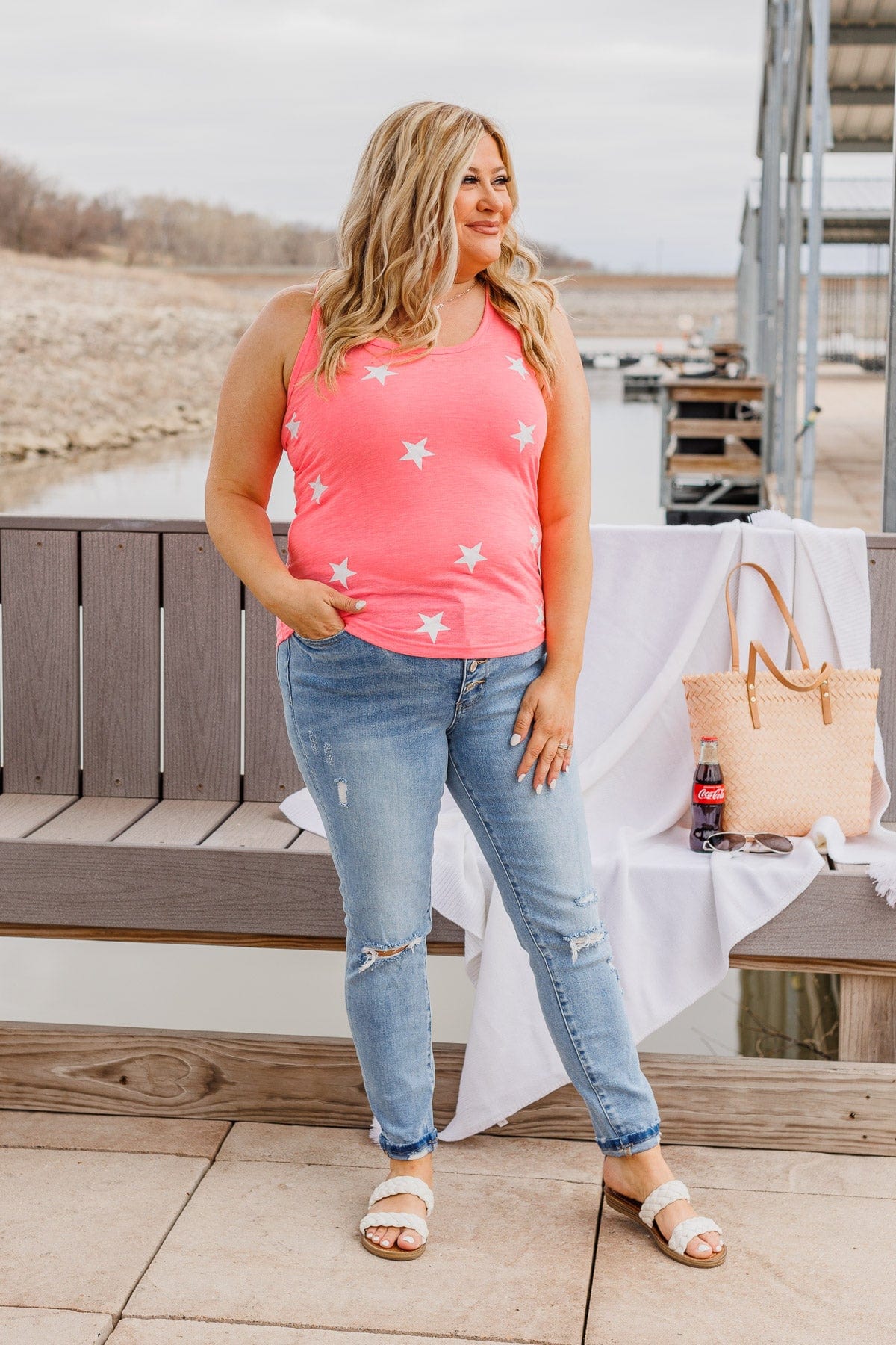 American Spirit Racerback Tank Top- Neon Pink