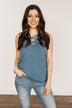 Places to Go Criss-Cross Tank Top- Steel Blue