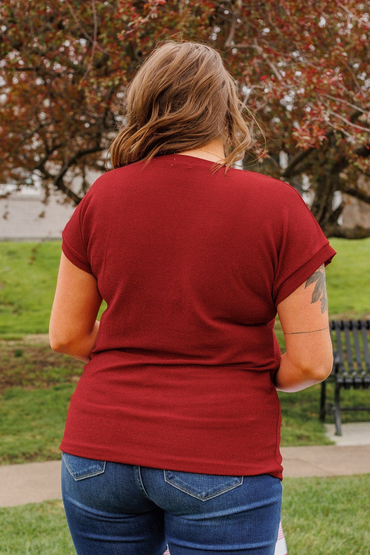Free To Shine V-Neck Pocket Top- Red