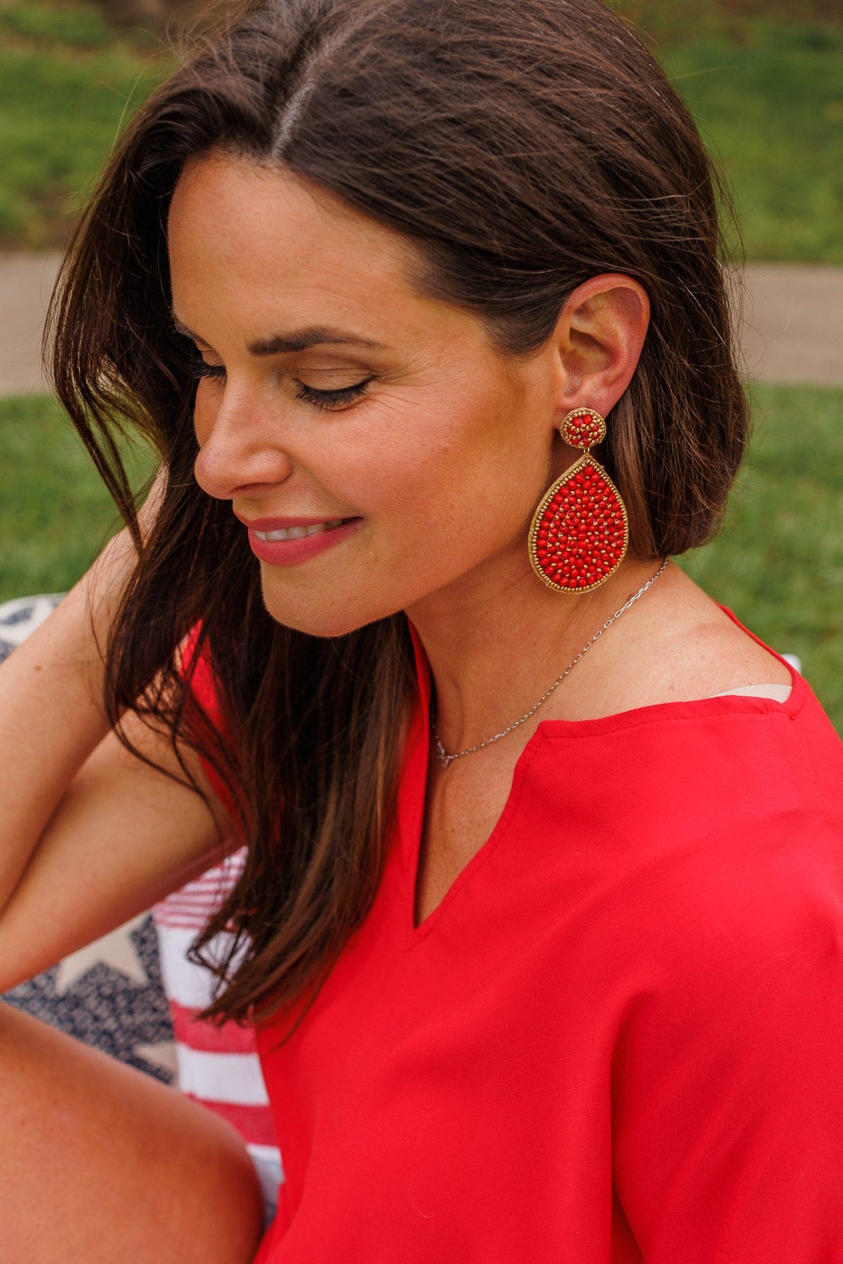 Bright In The Sky Dangle Earrings- Red