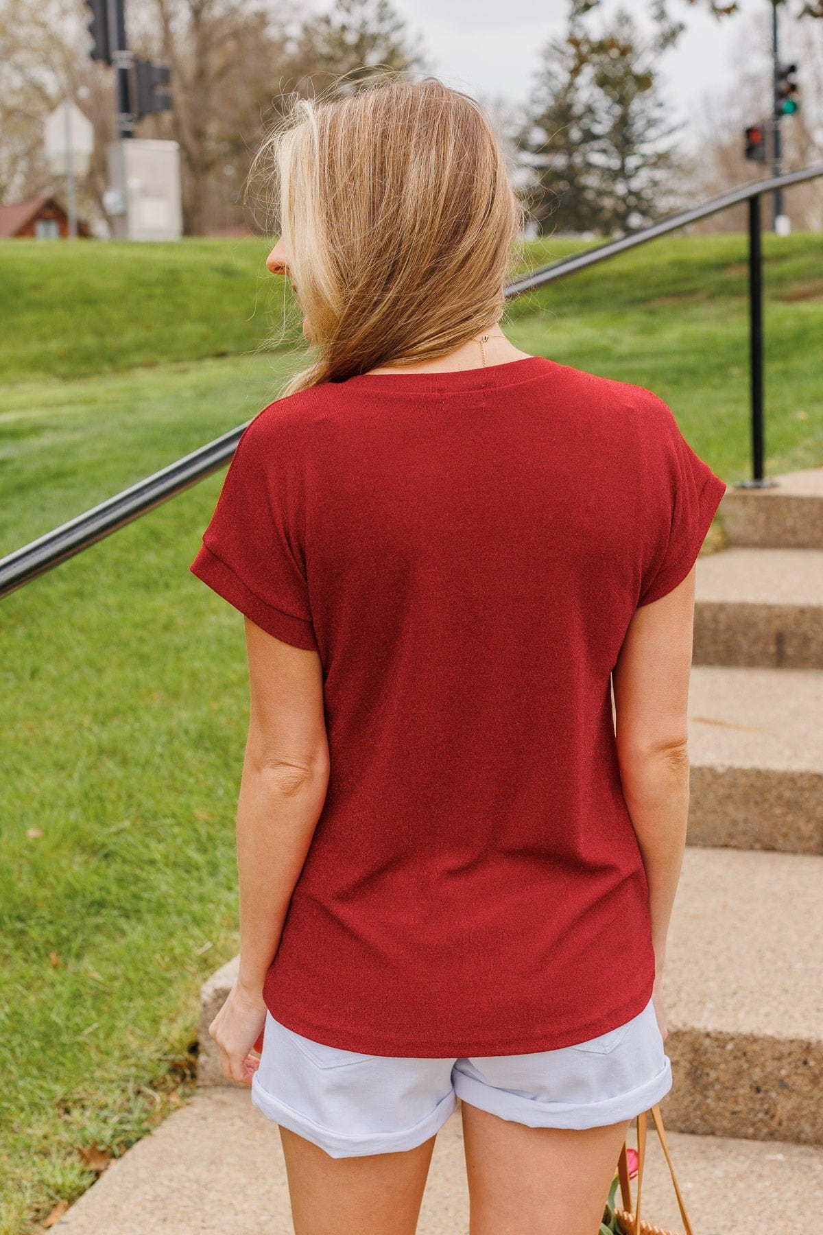 Free To Shine V-Neck Pocket Top- Red