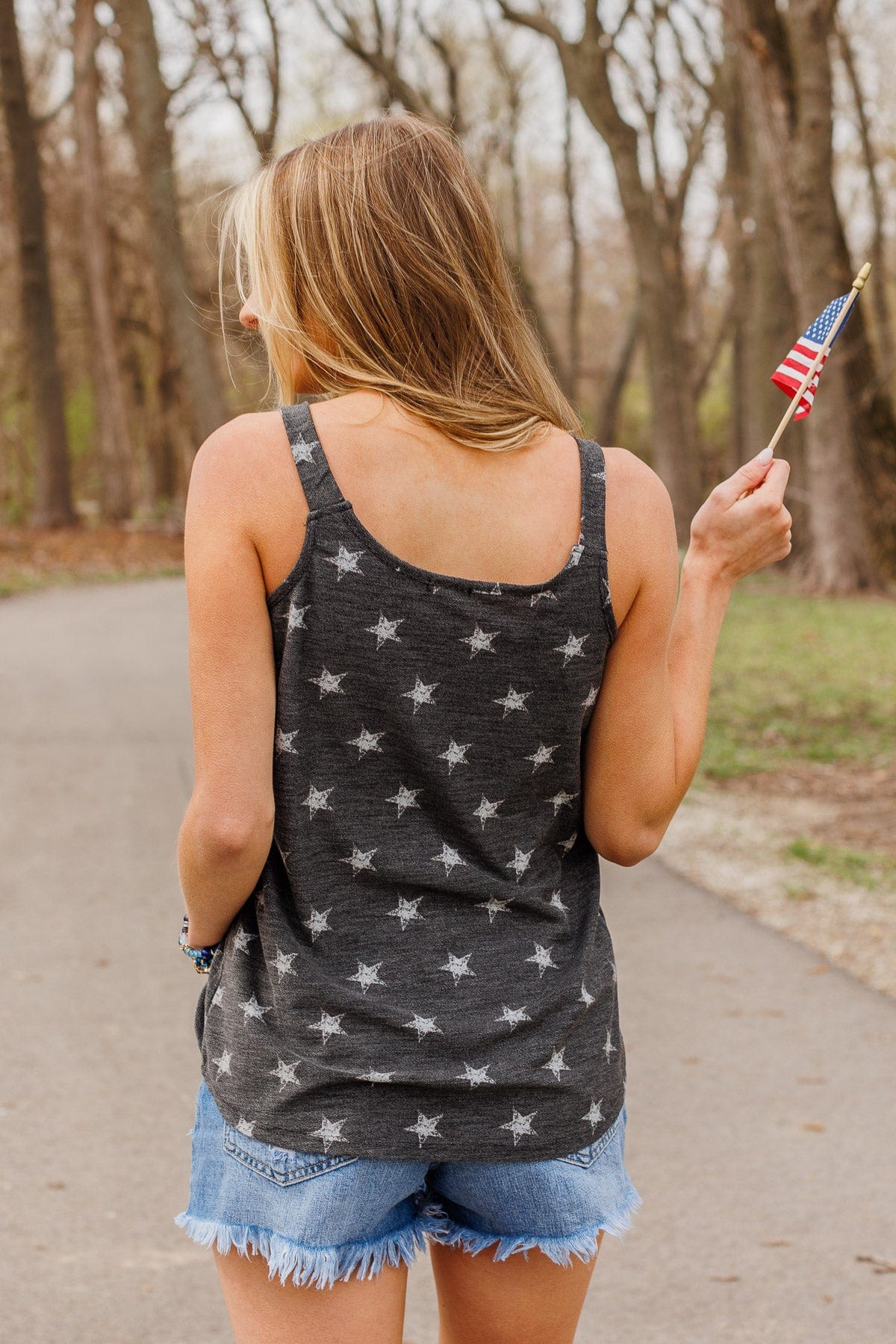 Young And Free Button Tank- Charcoal