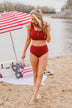 Summertime Shine Ribbed Knit Swim Top- Red