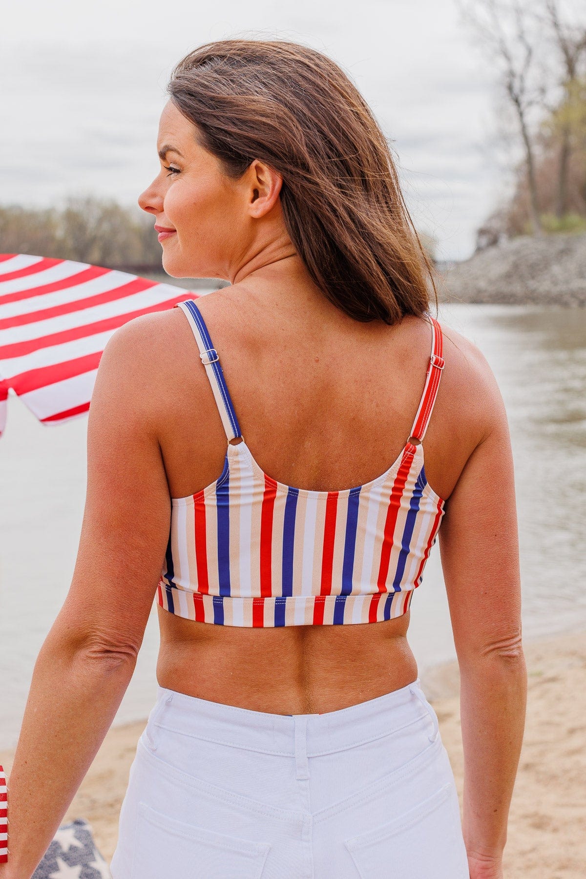 Walking On Sunshine Swim Top- Red, White, & Blue Stripe – The