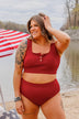 Summertime Shine Ribbed Knit Swim Top- Red