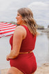 Summertime Shine Ribbed Knit Swim Top- Red