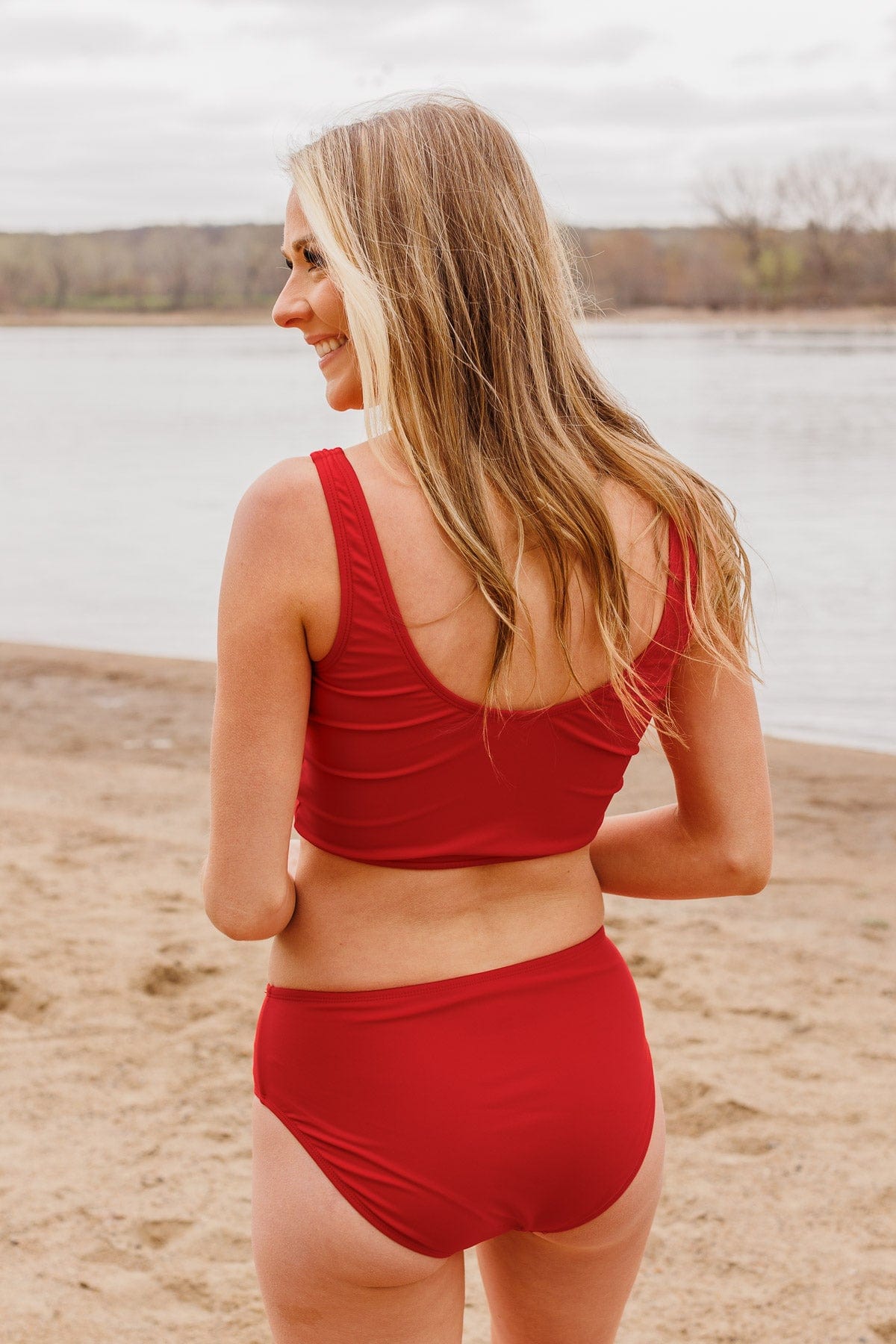 Front Knot Swimsuit Tankini- Red