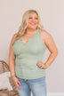 Shine On Me Fitted Tank- Dusty Sage