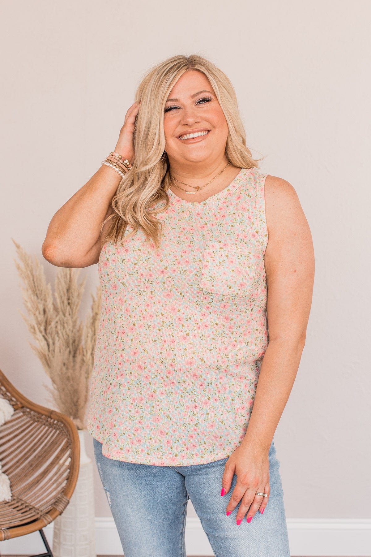 Aromas In The Air Floral Tank- Blue