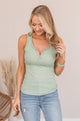 Shine On Me Fitted Tank- Dusty Sage
