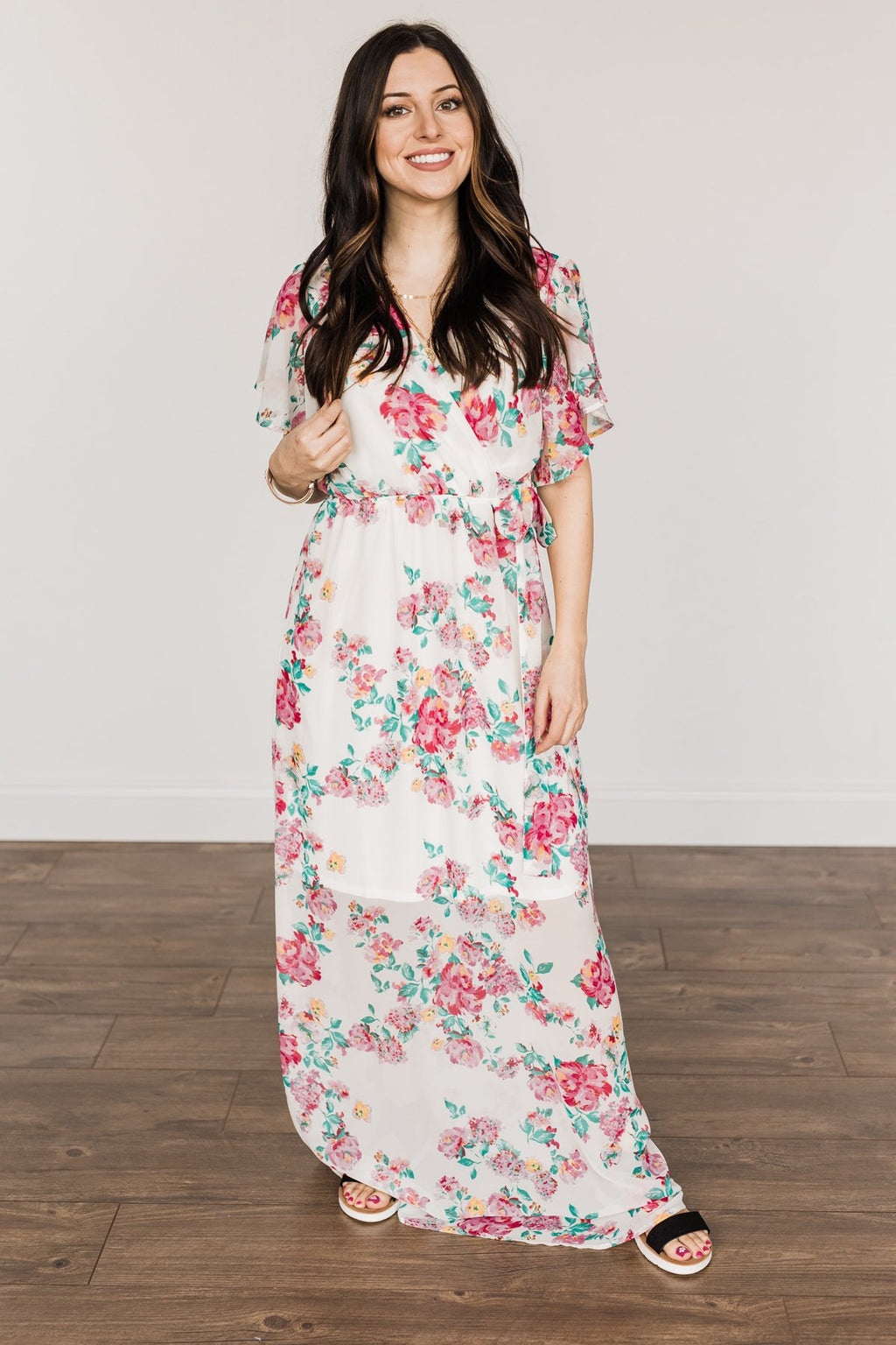 Happily Ever After Floral Maxi Dress- Off-White & Pink