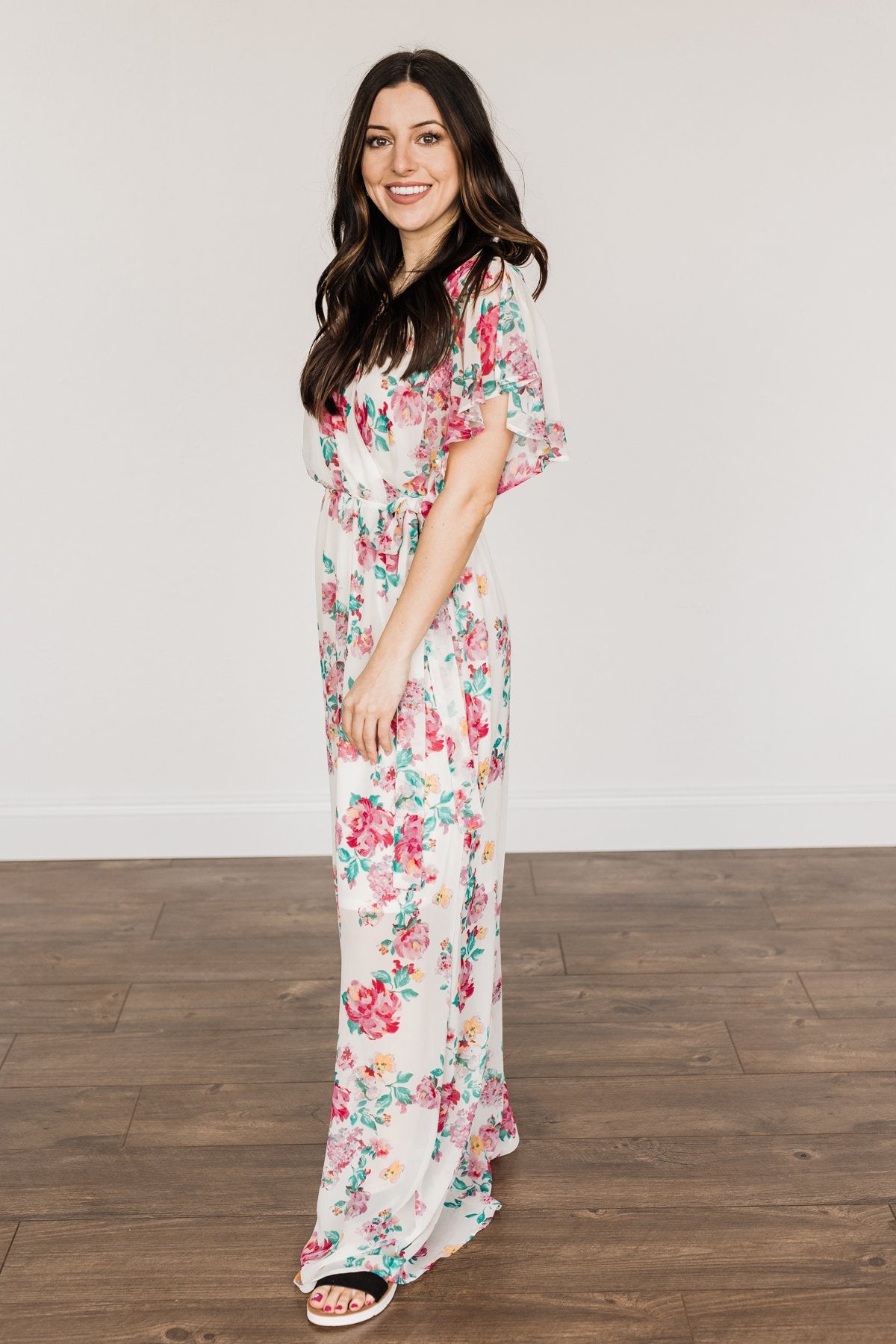Happily Ever After Floral Maxi Dress- Off-White & Pink