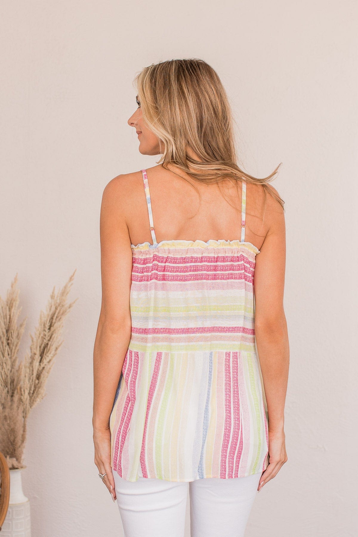 Whimsical Heart Striped Babydoll Tank- Pink Multicolor