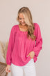 Business As Usual Tie Back Blouse- Magenta