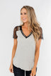 No Reason To Wait Striped Lace Top- Heather Grey