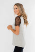 No Reason To Wait Striped Lace Top- Heather Grey