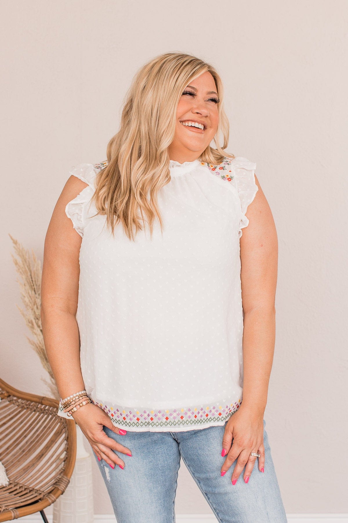 Planting Ideas Swiss Dot Blouse- Ivory