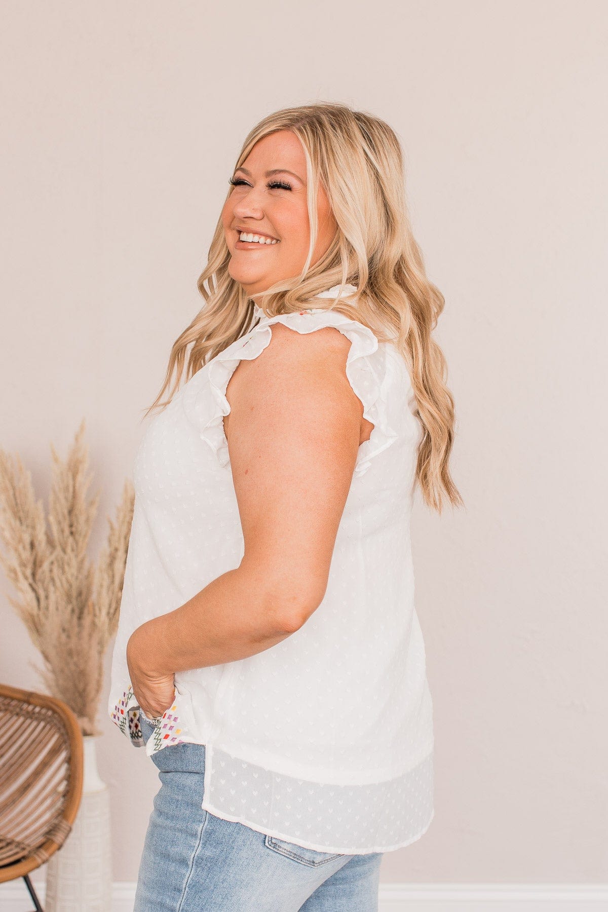 Planting Ideas Swiss Dot Blouse- Ivory
