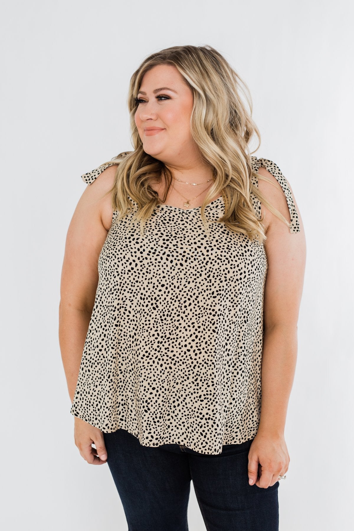 Call Of The Wild Speckled Tie Sleeve Blouse- Tan