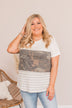 Stuck In Time Color Block Top- Camo & Ivory