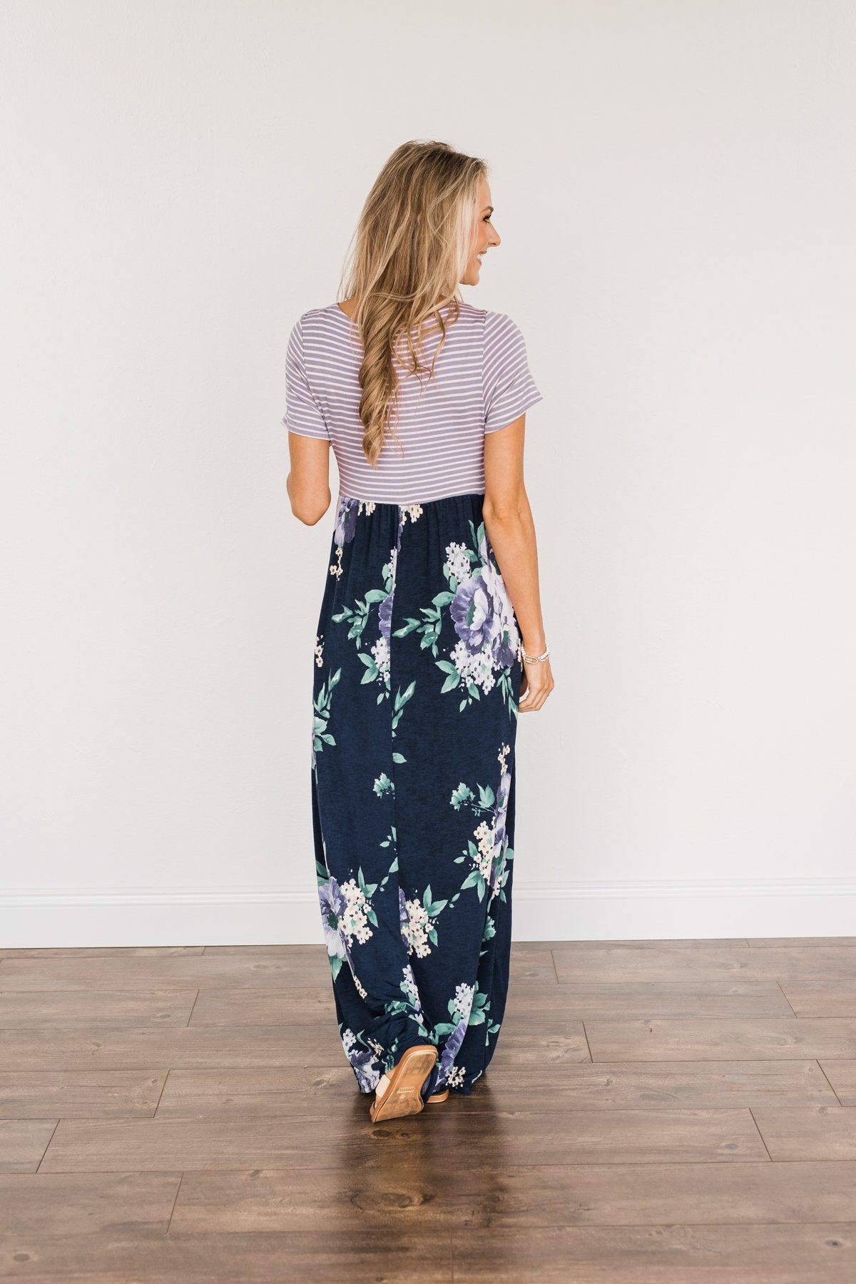 Lasting Memories Floral Maxi Dress- Navy & Lavender