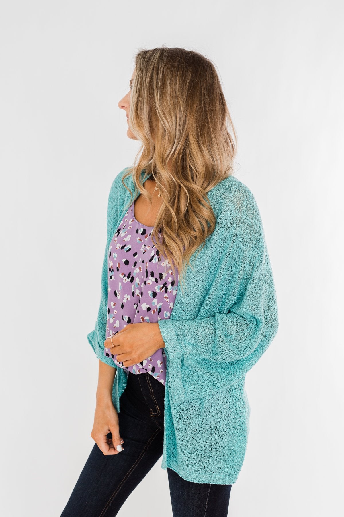 Waiting On A Miracle Knitted Cardigan- Deep Aqua Blue