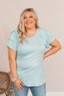 Almost There Tiered Flutter Sleeve Shirt- Light Blue